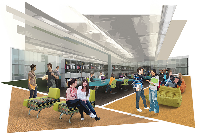 New shelving, flexible and comfortable seating